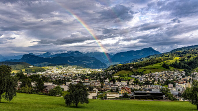 Panorama mit Regenbogen Sonnenberg